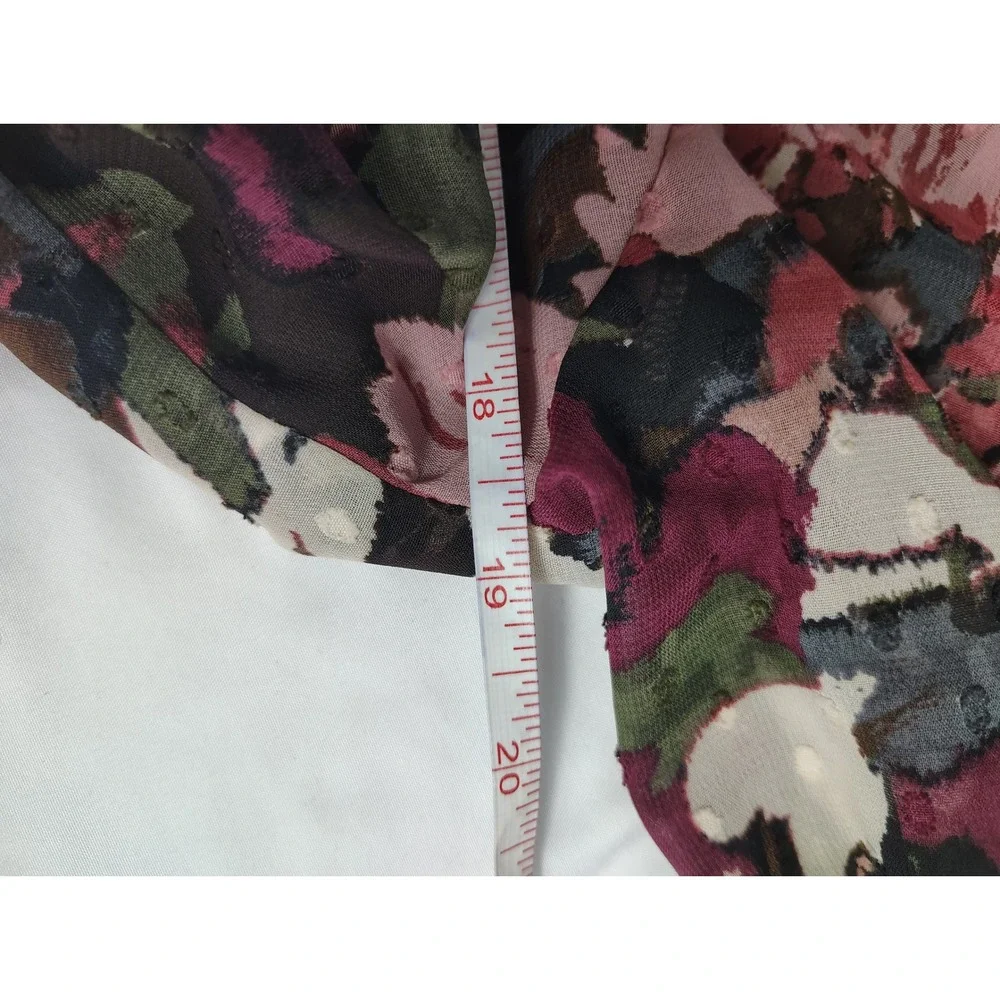 Anne Klein Floral Chiffon Midi Dress Burgundy Olive Green‎ Long Sleeve 1706